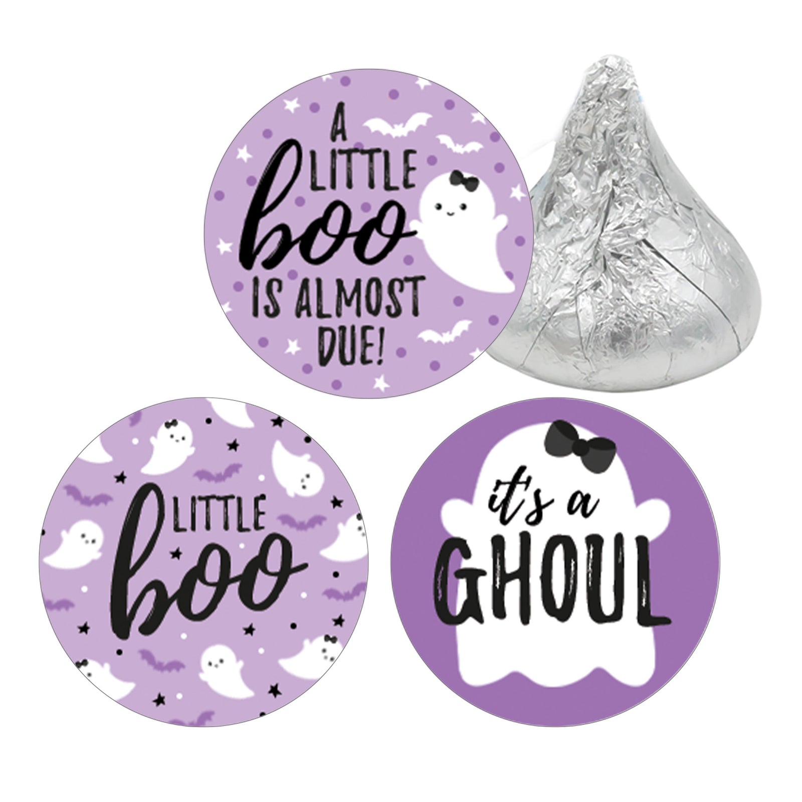Little Boo: Purple - Girl Baby Shower - Fall Party Favor Stickers - Fits on Hershey's Kisses - 108 Stickers - Distinctivs Party