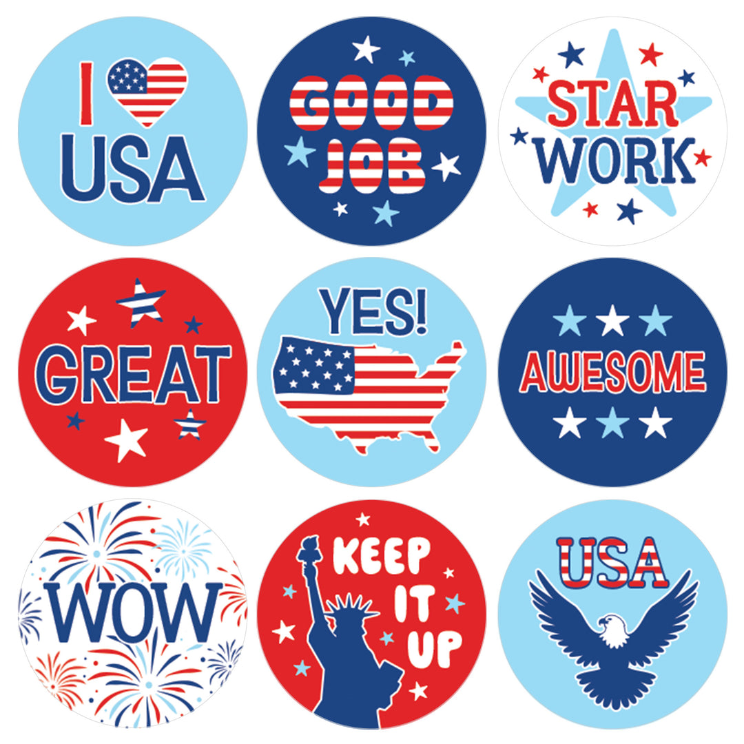 Motivational Teacher Reward Stickers for Students: Patriotic (1,080 Stickers)
