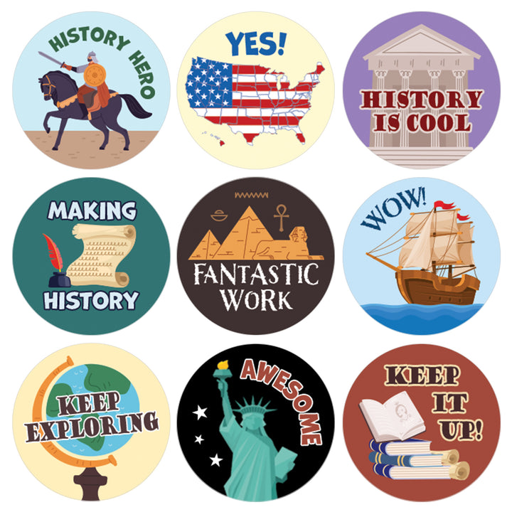 Motivational Teacher Reward Stickers for Students: History (1,080 Stickers)