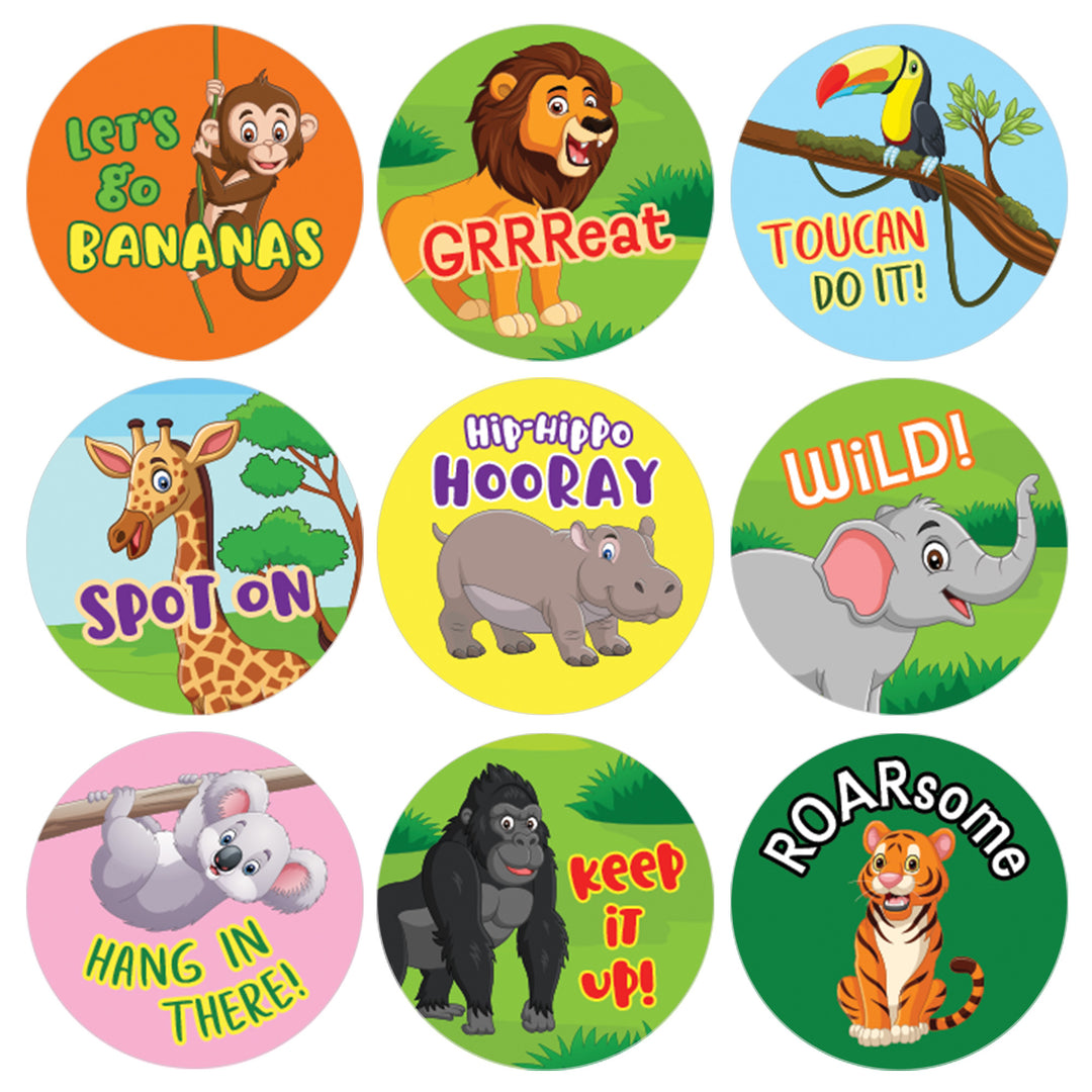 Motivational Teacher Reward Stickers for Students: Jungle (1,080 Stickers)