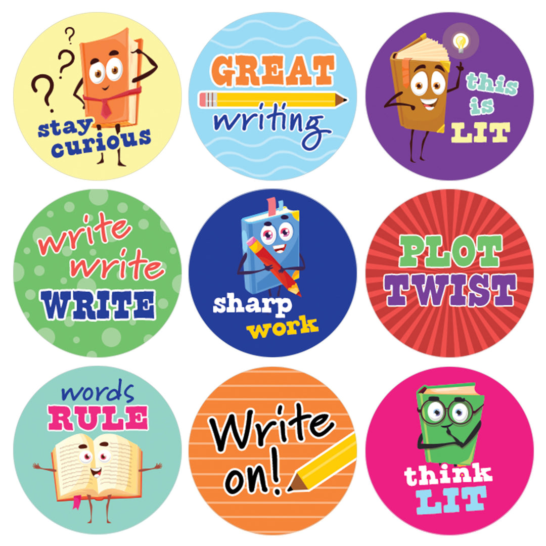 Motivational Teacher Reward Stickers for Students: Writing and Literature (1,080 Stickers)