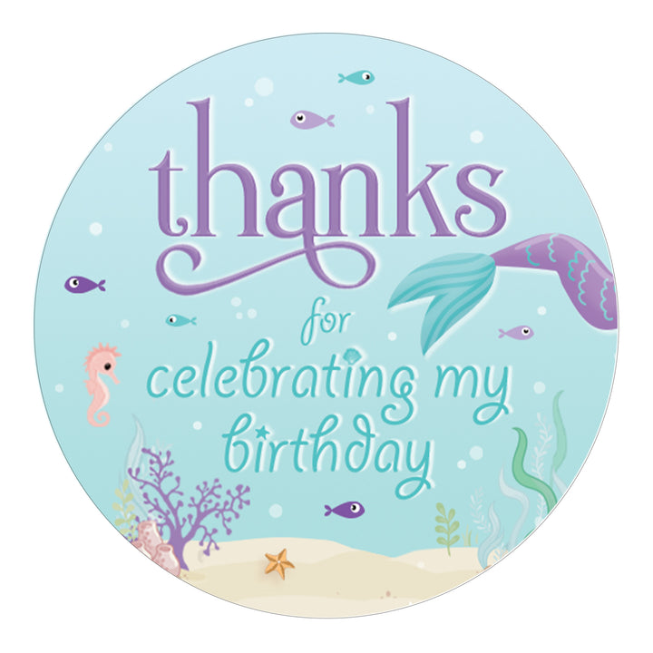 Mermaid: Let's Be Mermaid - Kid's Birthday -  Thank You Labels - 40 Stickers
