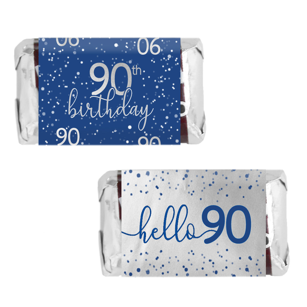 Blue and Silver 90th Birthday Candy Bar Stickers - Hershey's® Miniatures Candy Bar Wrappers