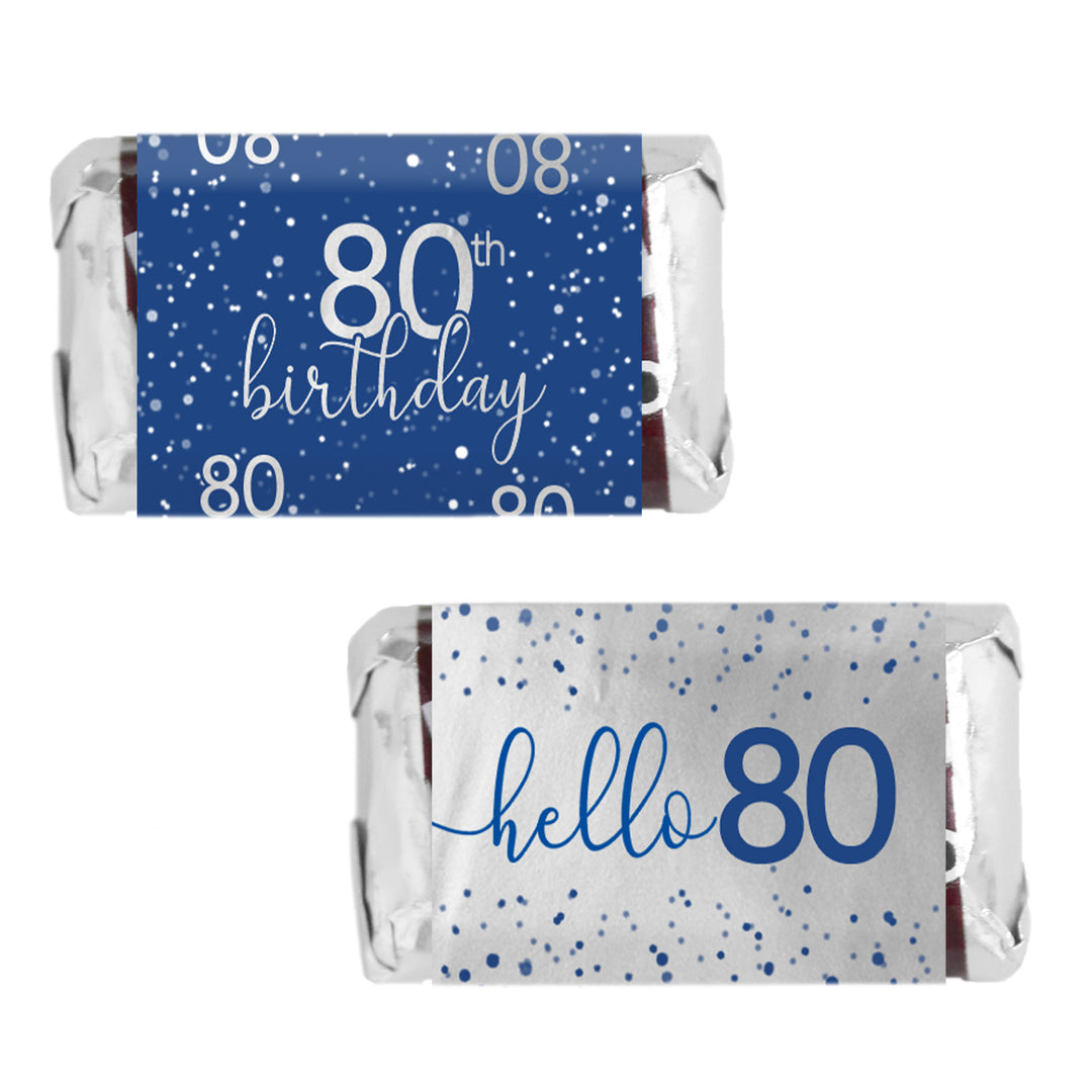 Blue and Silver 80th Birthday Candy Bar Stickers - Hershey's® Miniatures Candy Bar Wrappers