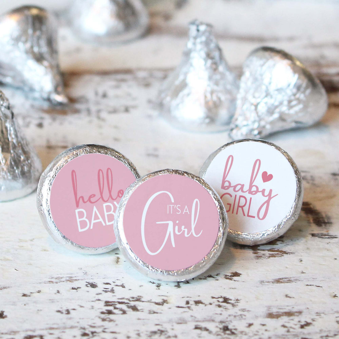 Sweet Baby Girl: Rosa - Pegatinas para baby shower - Se adapta a Hershey's Kisses - Paquete de 180