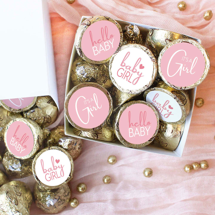 Sweet Baby Girl: Rosa - Pegatinas para baby shower - Se adapta a Hershey's Kisses - Paquete de 180