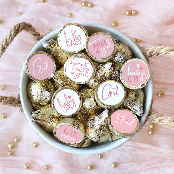 Sweet Baby Girl: Rosa - Pegatinas para baby shower - Se adapta a Hershey's Kisses - Paquete de 180