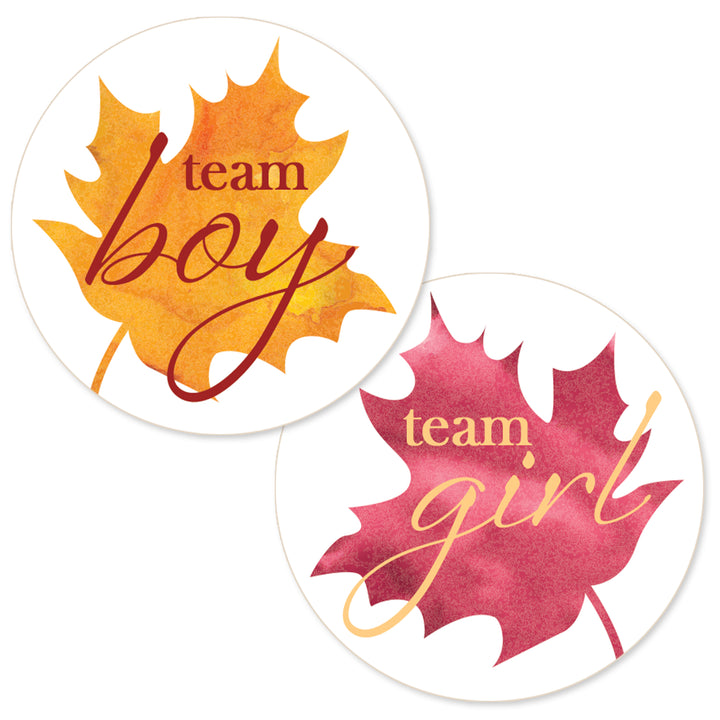 Fall Leaves: Gender Reveal Party - Baby Shower - Team Boy or Team Girl Stickers - 40 Stickers