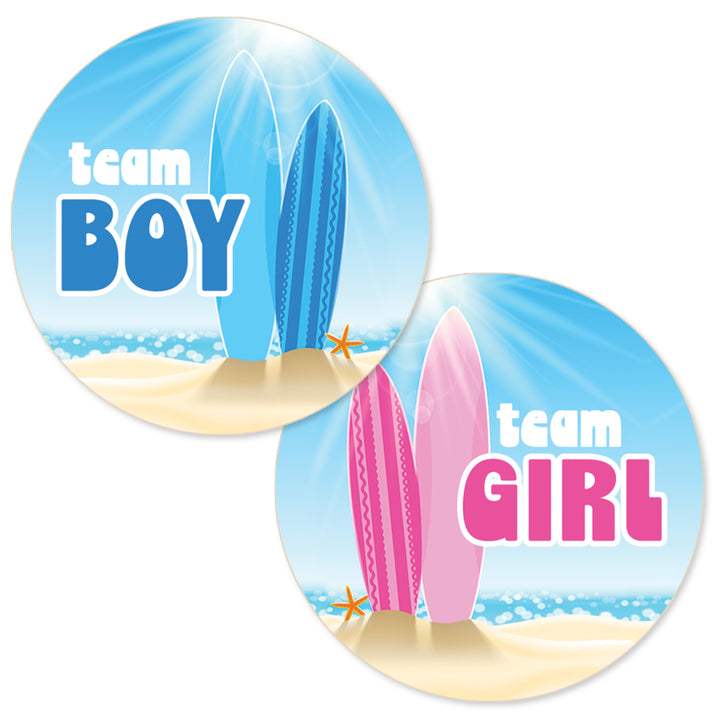 Baby on Board: Gender Reveal Party - Team Boy or Team Girl, Surf Themed - 40 Stickers