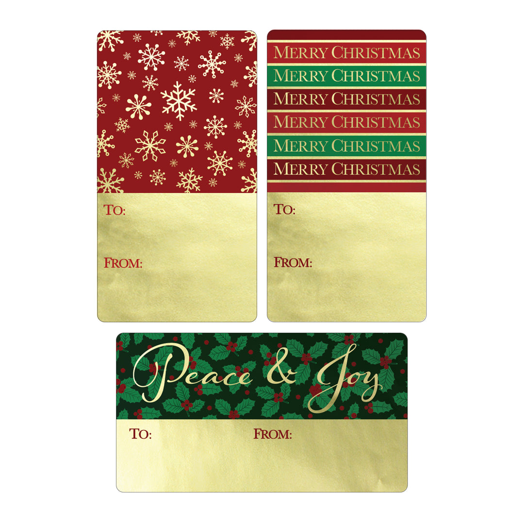 Christmas Gift Tag Stickers: Traditional Red, Green and Gold Foil – 75 Stickers