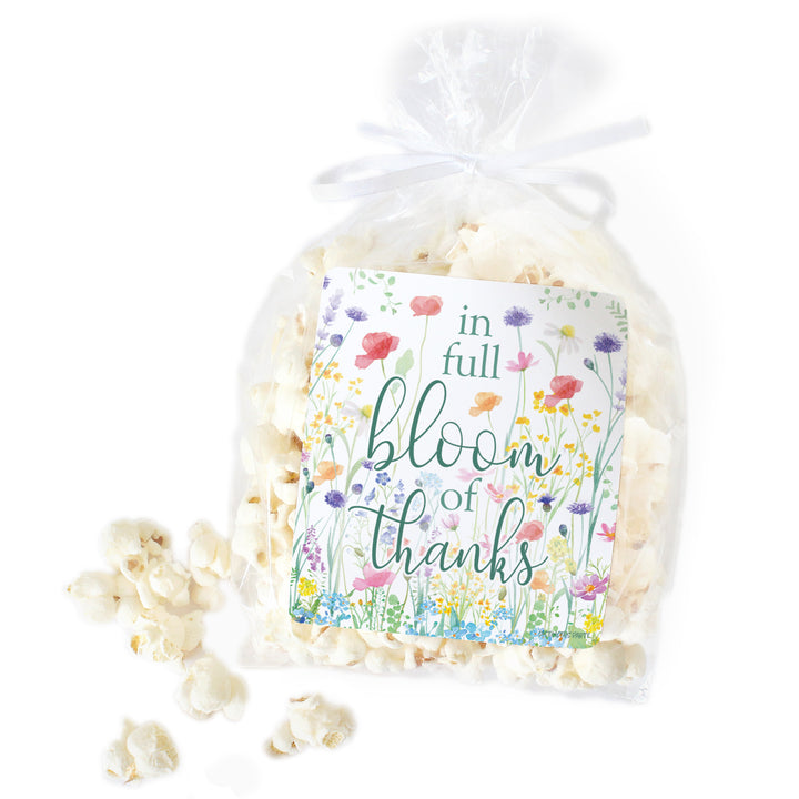 Little Wildflower: Baby Shower Popcorn Bag Stickers | Spring Baby Shower Snack Bag Chip Labels