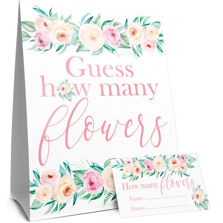 Pink Floral: How Many Flowers in the Jar Floral Party Game - Baby Shower, Bridal, Birthday - Distinctivs Party