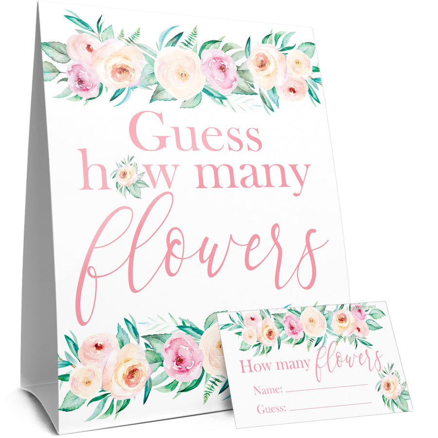 Pink Floral: How Many Flowers in the Jar Floral Party Game - Baby Shower, Bridal, Birthday - Distinctivs Party