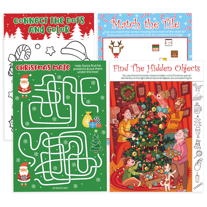 Christmas Cheer: Christmas Party Game Bundle- Hidden Objects, Matching, Maze, Connect the Dots - Preschool - 4 Game Bundle for 25 Kids