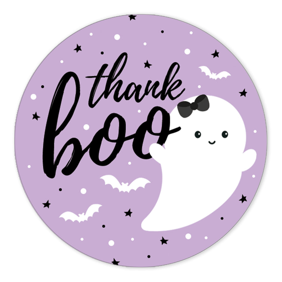 Little Boo: Purple - Girl Baby Shower - Thank You Stickers -  40 Stickers - Distinctivs Party