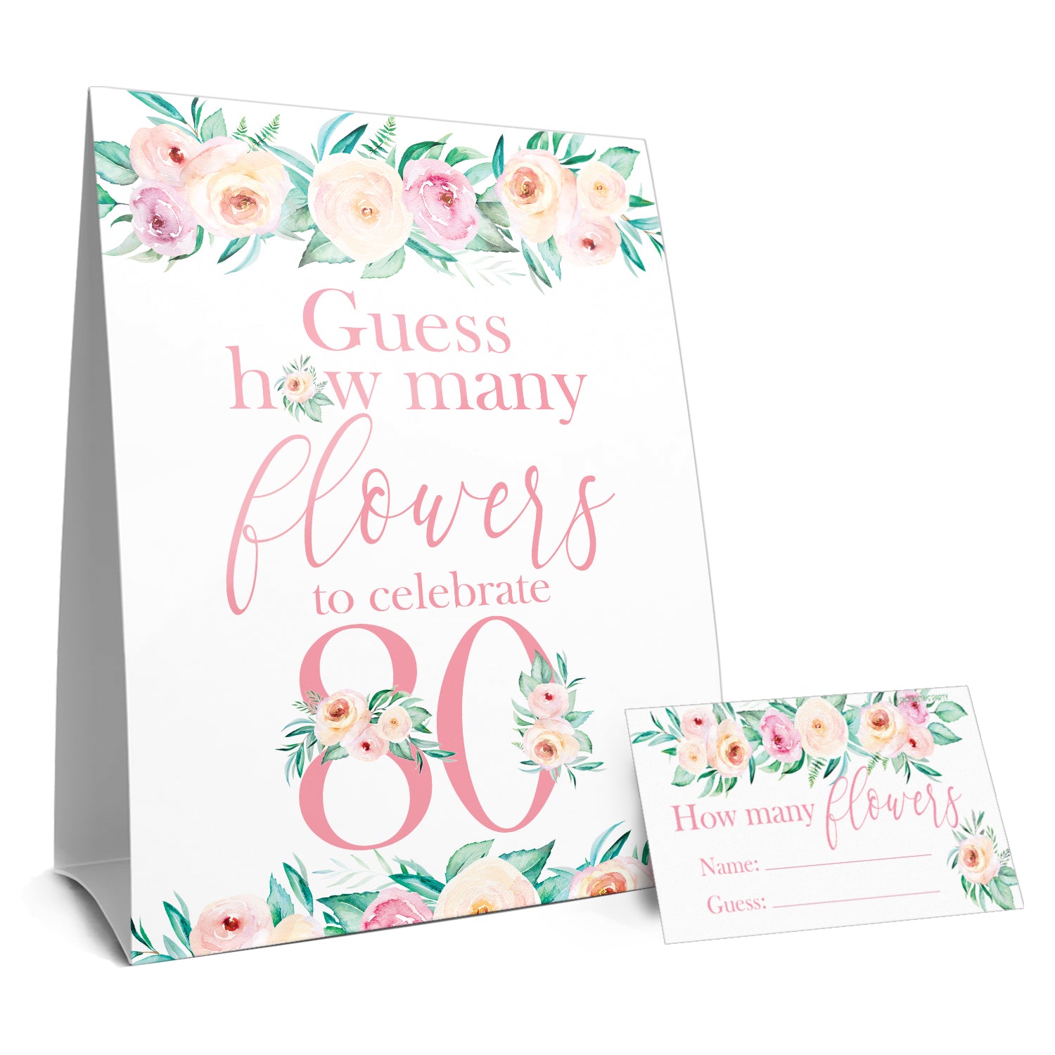 80th Birthday: How Many Flowers to Celebrate 80 Guessing Game - Distinctivs Party