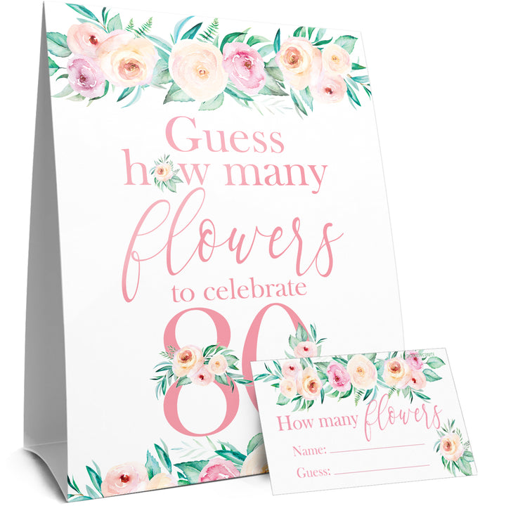 80th Birthday: How Many Flowers in the Jar Floral Party Game - Distinctivs Party