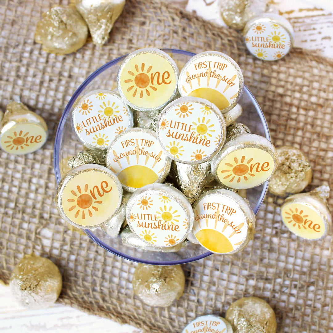 1st Trip Around the Sun - 1st Birthday: Favor Stickers Fits on Hershey's Kisses - 180 Stickers