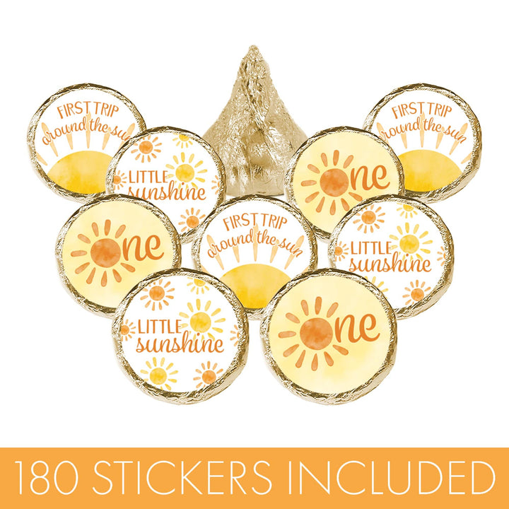 1st Trip Around the Sun - 1st Birthday: Favor Stickers Fits on Hershey's Kisses - 180 Stickers