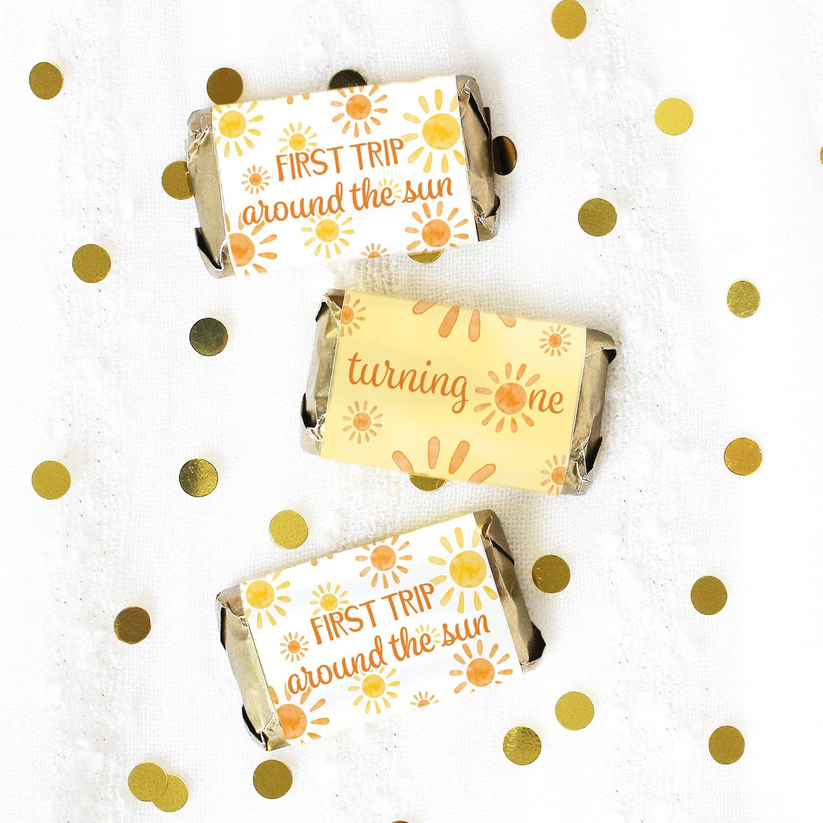 1st Trip Around the Sun - 1st Birthday: Hershey's Miniatures Candy Bar Wrappers - 45 Stickers - Distinctivs Party