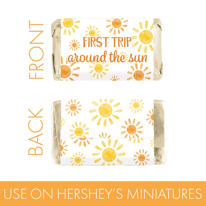 1st Trip Around the Sun - 1st Birthday: Hershey's Miniatures Candy Bar Wrappers - 45 Stickers