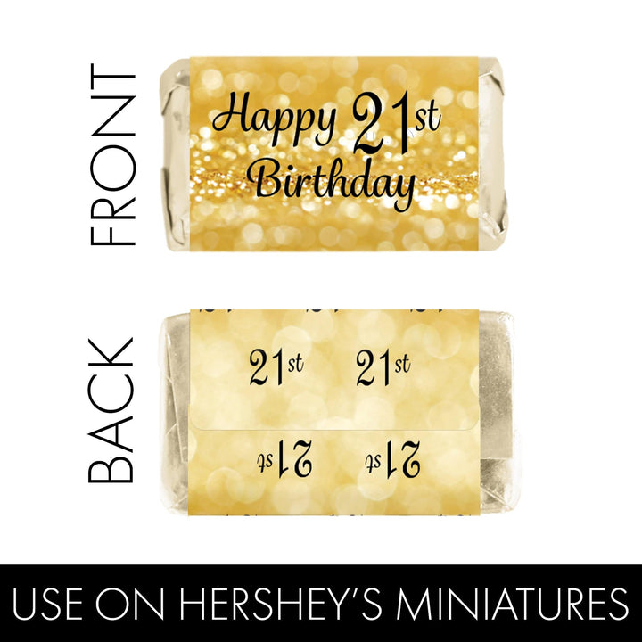 21st Birthday: Black and Gold - Hershey's Miniatures Candy Bar Wrappers Stickers - 45 Stickers - Distinctivs Party