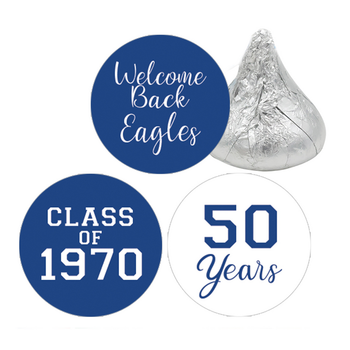 Personalized Class Reunion Party Favor Stickers - 180 or 450 Count (12 Color Choices)