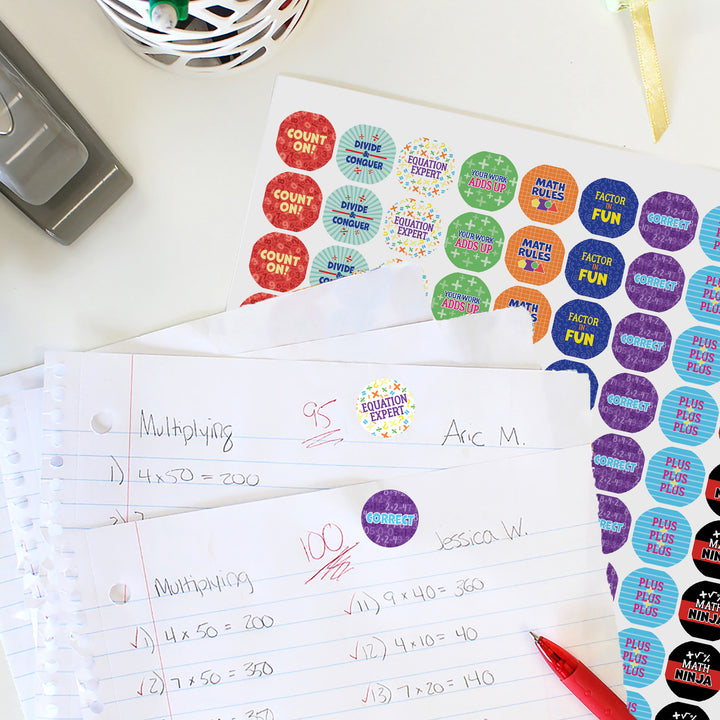 Motivational Teacher Reward Stickers for Students: Math Rules (1,080 Stickers)