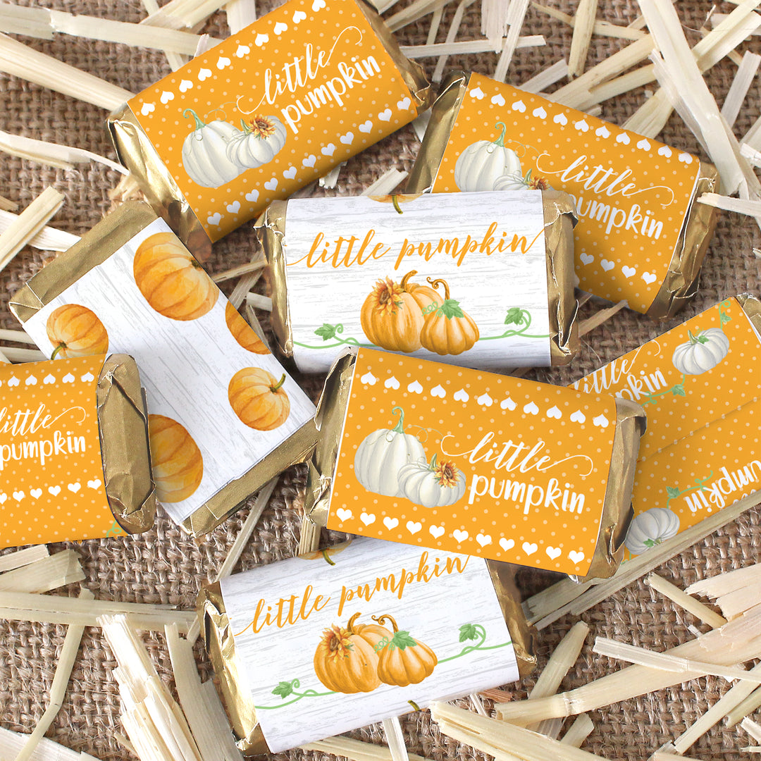 Little Pumpkin: Orange - Baby Shower -  Hershey's Miniatures Candy Bar Wrappers Stickers - 42 Pack