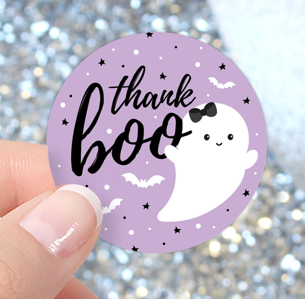 Little Boo: Purple - Girl Baby Shower - Thank You Stickers -  40 Stickers - Distinctivs Party