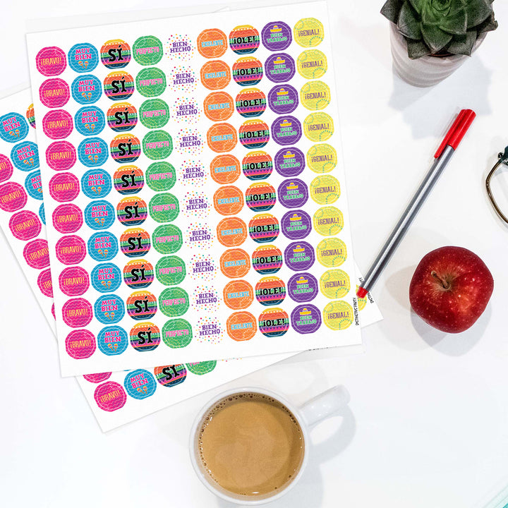 Motivational Teacher Reward Stickers for Students: Spanish (1,080 Stickers)