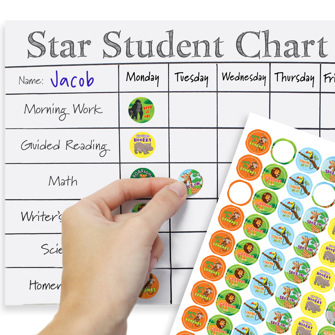 Motivational Teacher Reward Stickers for Students: Jungle (1,080 Stickers)