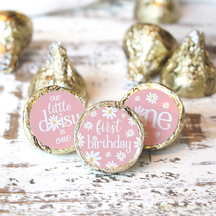 Darling Daisy - 1st Birthday: Favor Stickers Fits on Hershey's Kisses - 180 Stickers