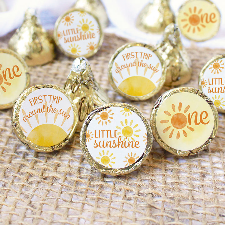1st Trip Around the Sun - 1st Birthday: Favor Stickers Fits on Hershey's Kisses - 180 Stickers