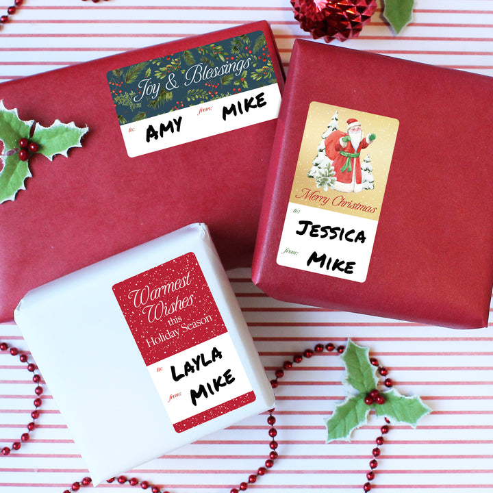 Christmas Gift Tag Stickers: Snow, Santa, and Pine Branches  – 75 Stickers