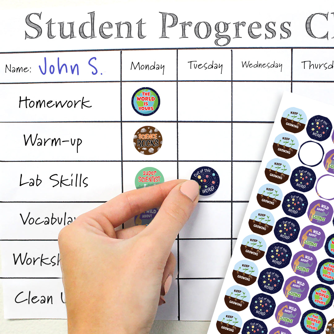 Motivational Teacher Reward Stickers for Students: Sciences (1,080 Stickers)