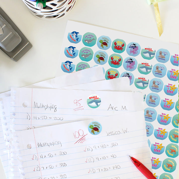 Motivational Teacher Reward Stickers for Students: Under the Sea (1,080 Stickers)