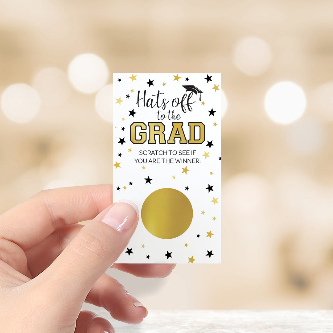 Graduation Party Game: White and Gold Scratch Off Cards- Class of 2025 - 30 Cards (2 Winners)