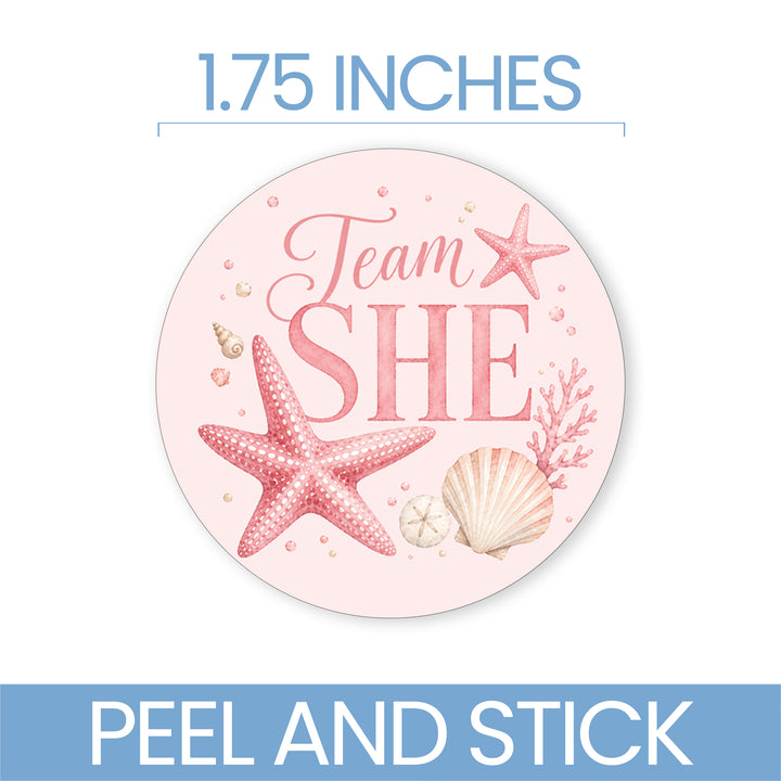 A circular peel-and-stick sticker shown on a white background with blue text reading '1.75 INCHES' at the top and 'PEEL AND STICK' at the bottom.