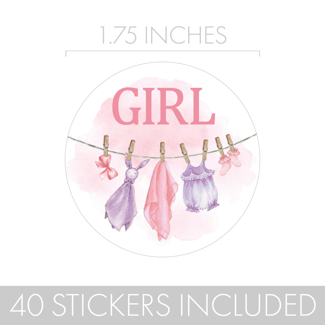 Baby Clothesline: Gender Reveal Party - Girl or Boy - 40 Stickers
