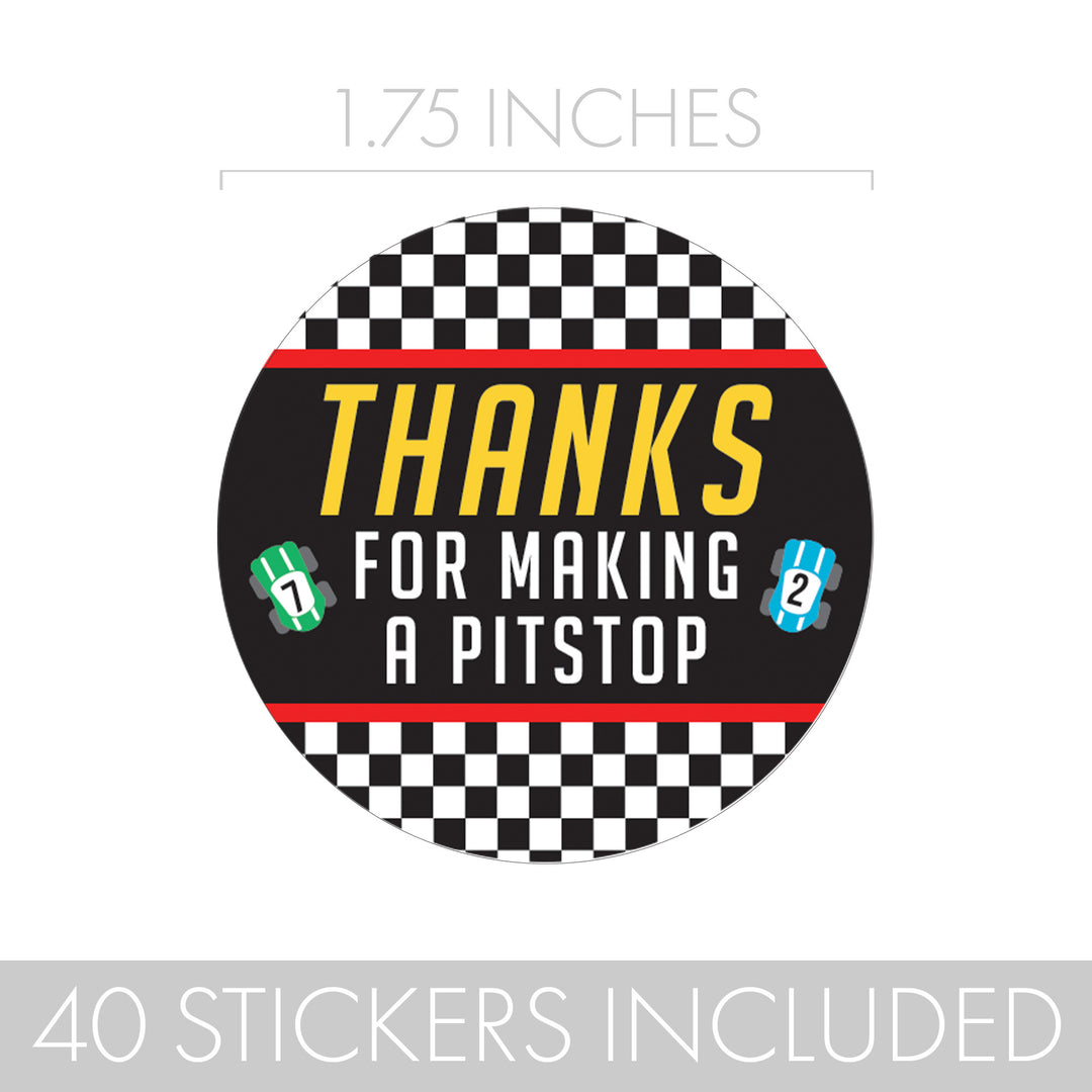 Race Car: Kid's Birthday - Thank You Labels - 40 Stickers