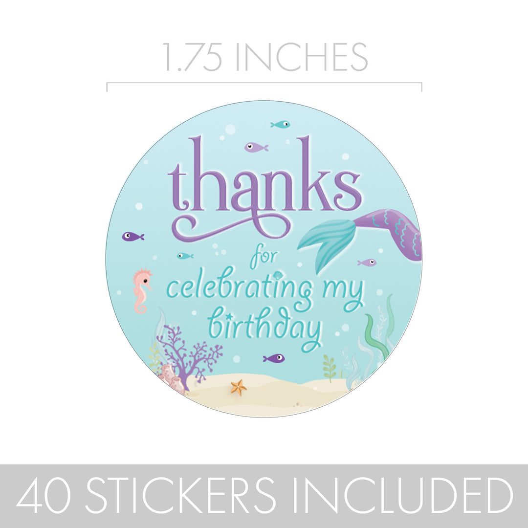 Mermaid: Let's Be Mermaid - Kid's Birthday -  Thank You Labels - 40 Stickers
