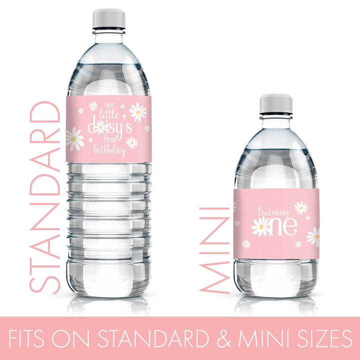 Darling Daisy - 1st Birthday: Water Bottle Labels - 24 Waterproof Stickers