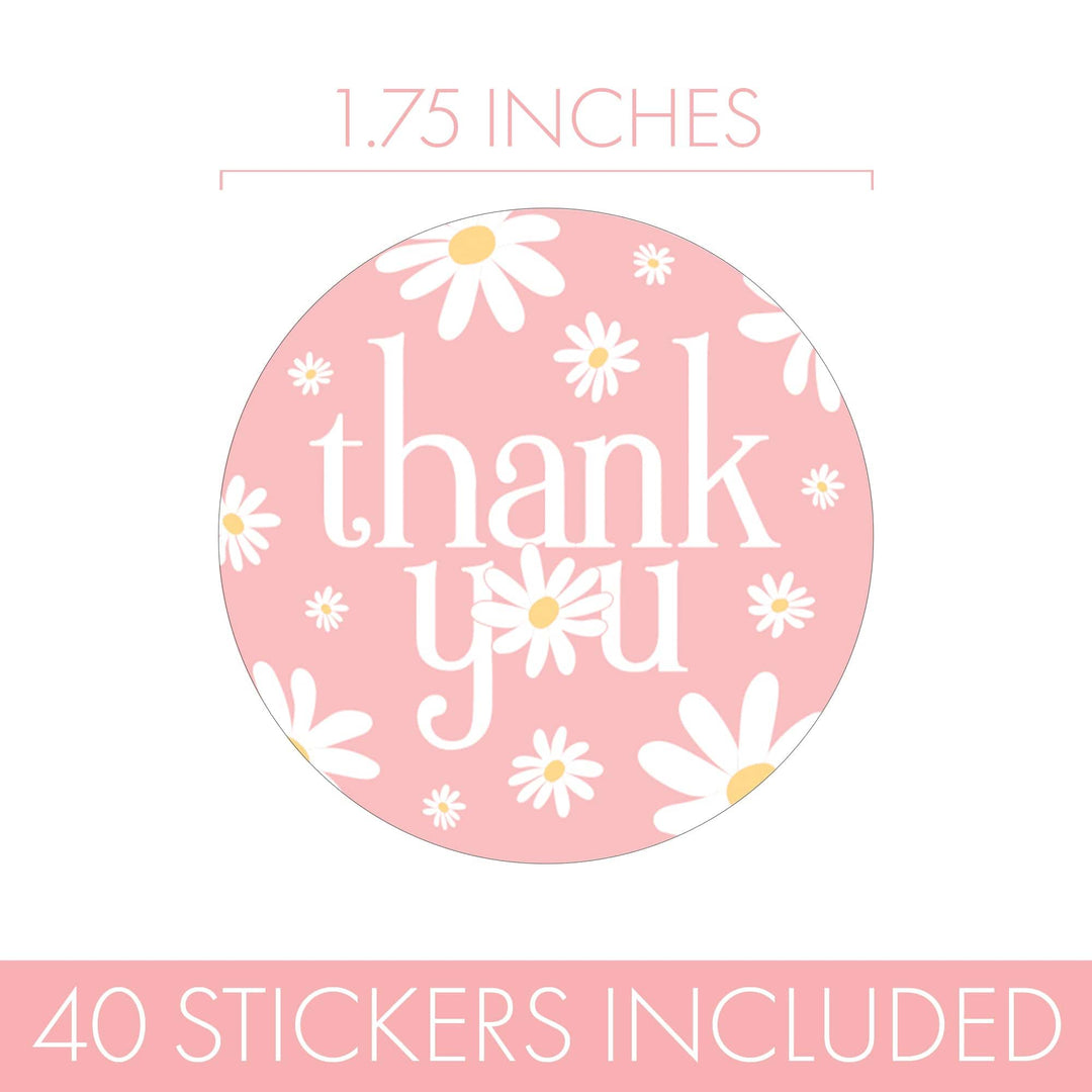 Darling Daisy - 1st Birthday Party: Circle Label Stickers, Thank You - 40 Stickers