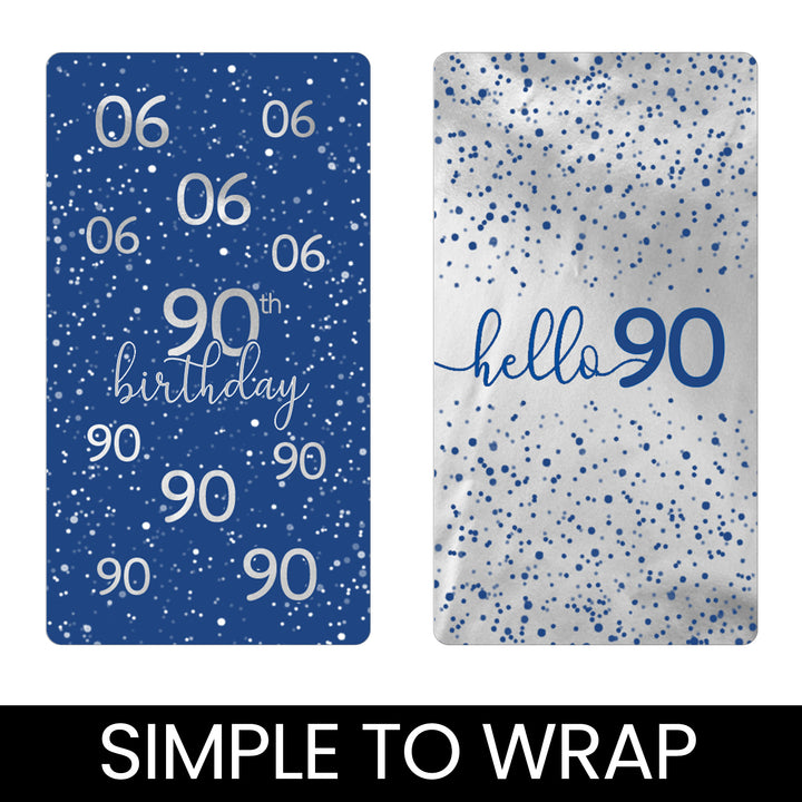 Blue and Silver 90th Birthday Candy Bar Stickers - Hershey's® Miniatures Candy Bar Wrappers