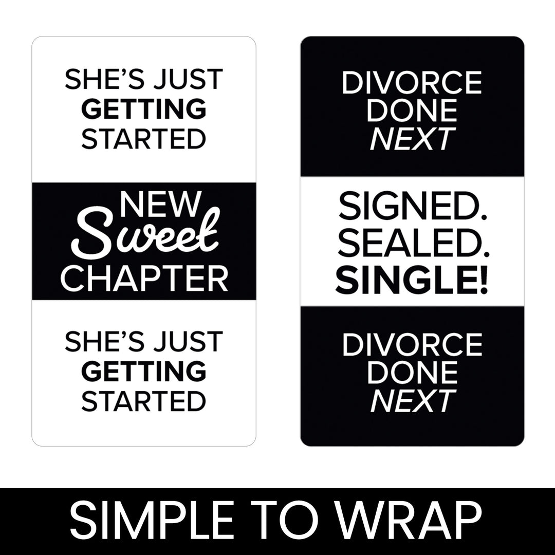 Signed Sealed Single Divorce Party Mini Candy Bar Stickers – 42 Black & White Candy Favor Labels