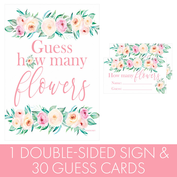 Pink Floral: How Many Flowers in the Jar Floral Party Game - Baby Shower, Bridal, Birthday - Distinctivs Party