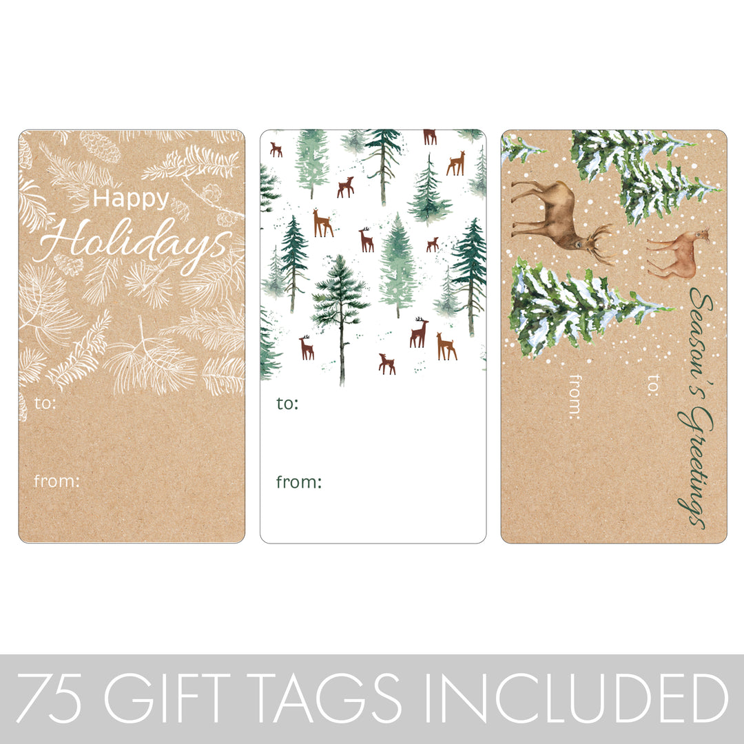 Christmas Gift Tag Stickers: Woodland Deer – 75 Stickers