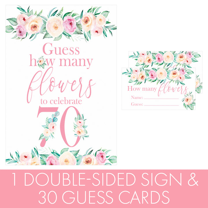 70th Birthday: How Many Flowers in the Jar Floral Party Game - Distinctivs Party