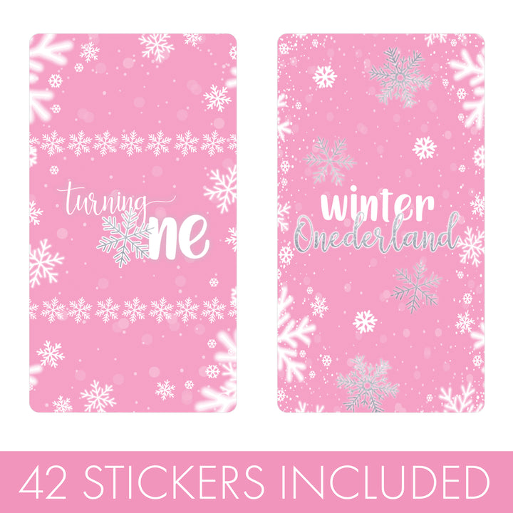 Onederland Snowflake: Pink - Winter First Birthday - Hershey's Miniatures Candy Bar Wrappers - 42 Stickers